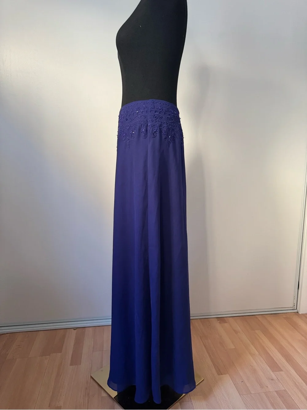 Dave & Johnny Y2K Formal Beaded Maxi Skirt in Indigo